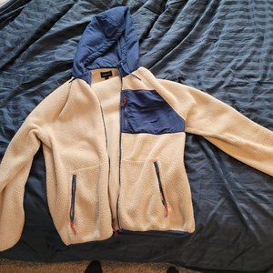 J Crew Jeans Sherpa Fleece Sweatshirt Hoodie Beige Blue Men's Large